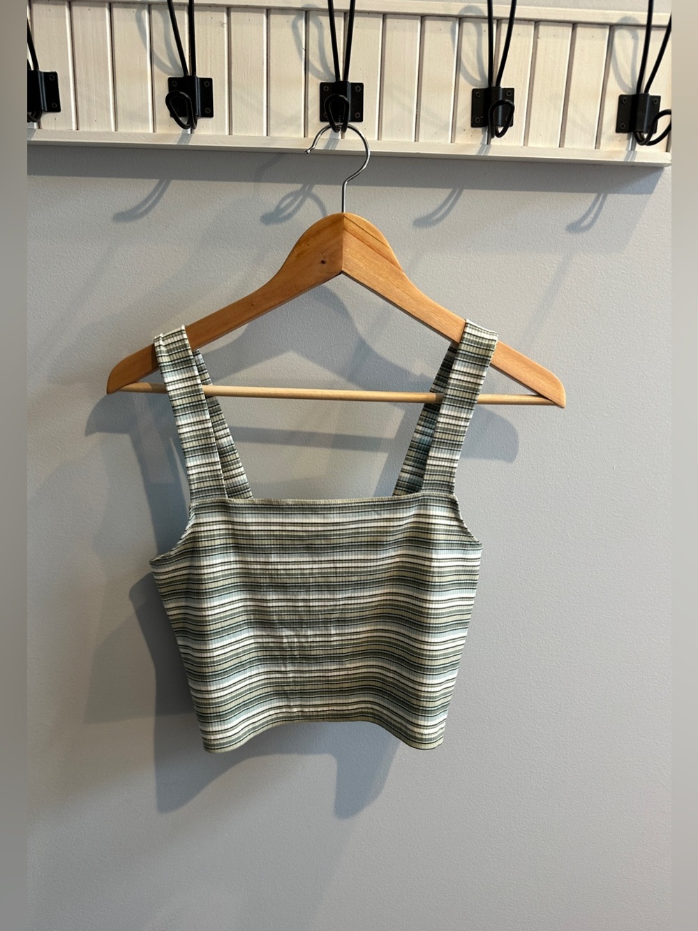 American Eagle Outfitters Striped Square-Neck Crop Top - Green